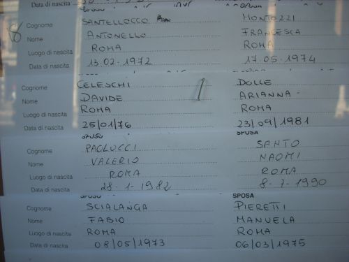 ”結婚の公示”の中に結婚予定者の用紙が貼り重なる