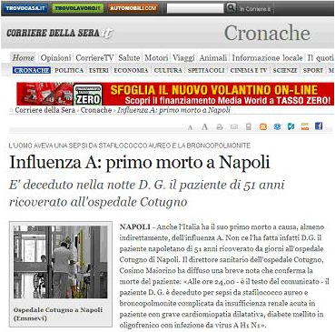 ニュース記事　Corriere della Sera新聞