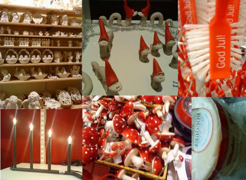 園内で見つけたグッズの数々、クリスマスらしい天使グッズ、ミミズのサンタクロースやろうそくの置物、スーパーマリオを連想させるようなキノコの置物、先日話題にした日常の茶碗荒いで使うブラシも、ＧＯＤ　ＪＵＬ（グ・ユール）スウェーデン語でメリークリスマスと印字されたものが売られています。園内のクリスマスマーケットには食品も数々ありますが、試食して買えるウィスキー風味のチェダーチーズはおすすめ、ユール・ポ・リーセベリでしか見たことがありませんが、私は毎年買っています