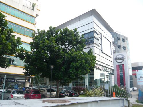 スバル、日産、その向こうにはトヨタが並ぶ、車ショップ通り