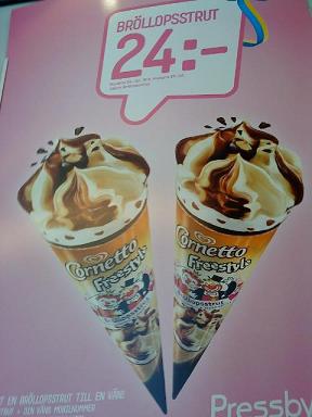 ヴィクトリアの結婚を記念して販売されたアイスクリーム。Bröllopsstrut/ブロロップスストルート（Bröllopとは「結婚」の意味）
