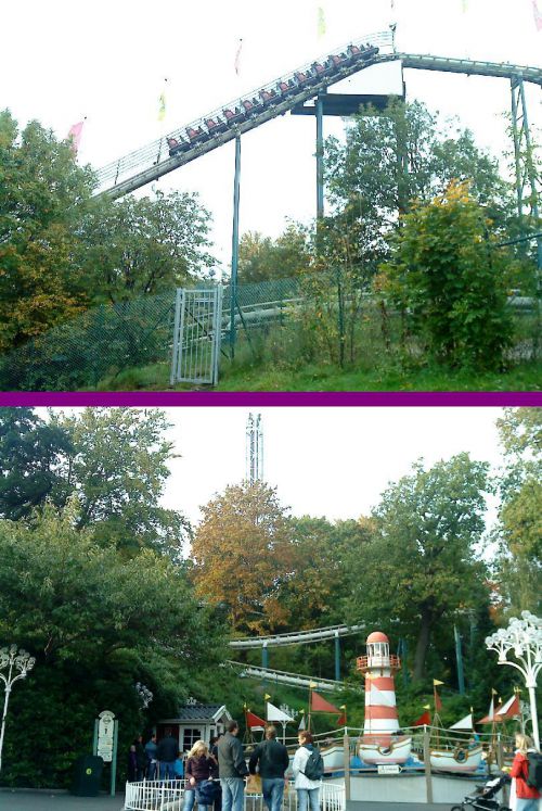 もう一つのジェットコースター、リーセベリスバーナン/LISEBERGSBANAN。全長1キロ以上もある非常に長いコースターです。傾斜も緩やかで走行スピードも遅め、絶叫度は低いものの時間をかけて園内を一望できるのが魅力的です