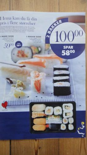 すしの安売り広告(２セットで約1500円)