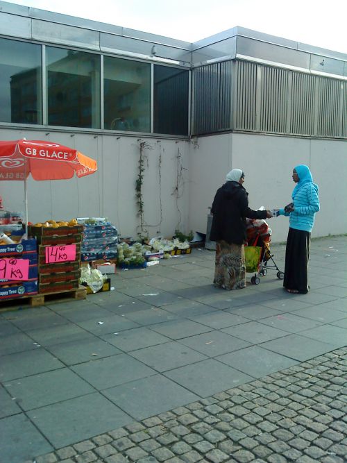 スウェーデンにはアラブ系の移民も多く、彼女らの多くは頭から布で覆ったチャドルをかぶっています。イスラム圏の独自の文化を持つ彼女らには見知らぬ男性の前で色気を見せない慣習があるので、お化粧をしていない人がほとんどです（してもベージュの口紅などで赤みを出さない感じです）