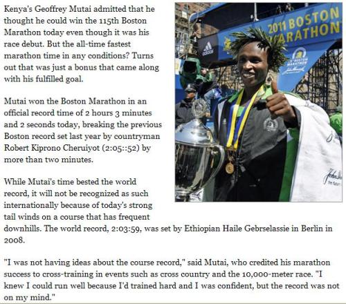 男子優勝者のGeoffrey Mutai選手（ケニア）