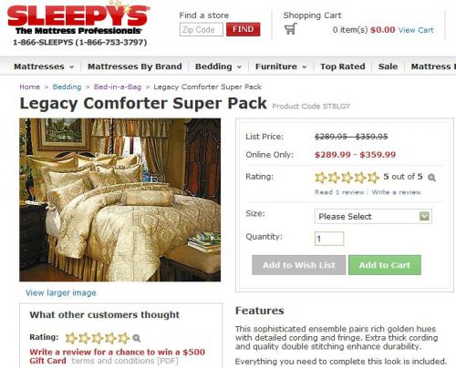 ベッドの画像 （sleepysのウェブサイトより）