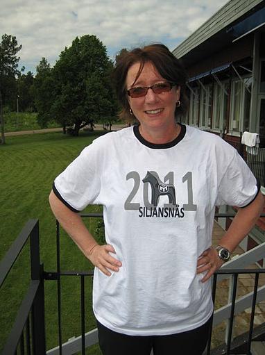 今年の全国例会で配布されたオリジナルTシャツ、名物ダーラナ・ヘストのモチーフが描かれ、その中央にメンサのロゴが入っています。今年は全国から約140人の会員が集まりました。