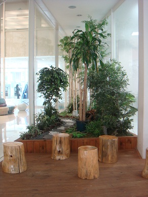 図書館内はソファや植物がディスプレイされています