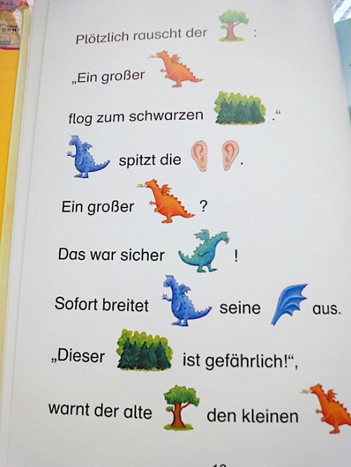 名詞が絵になっていて、読み半分、絵で半分の文章