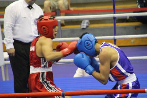 ウェルター級優勝の皆川直樹(赤)