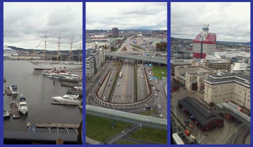 市内をあらゆる方向から観覧（２）、リップスティックと言われる見晴台（右）や港もきれいに見えました