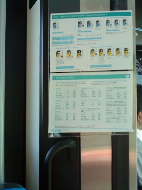 SMSチケットのコードと、ヴェストトラフィークのカードリーダーの使い方が停留所に記載されています