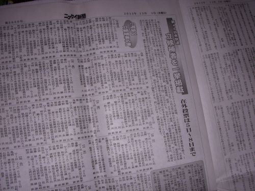 12月5日付のサンパウロ市で発行されている日本語新聞「ニッケイ新聞」に掲載された衆院選立候補者のリスト