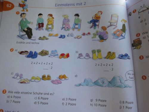 算数2年生の教科書。かけ算の一番最初、2の段のページ