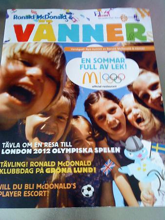 マクドナルド会員の子ども達に送られてくる会報、6月に届いたものですが、表紙のテーマはロンドン五輪です