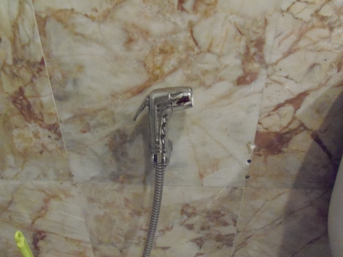 横の突起（レバー）を押して水を出します