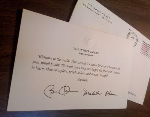 バラク・オバマ現大統領＆夫人のサイン付き誕生祝いカード。印刷ではありますがカードのクオリティはとても良いです。