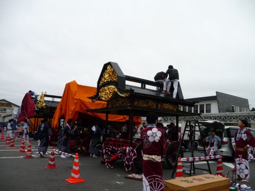二本松駅前 7つの太鼓台 準備の様子(10月5日 朝)