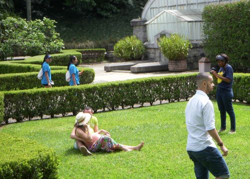 サンパウロ州立植物園で記念撮影する妊婦とその夫