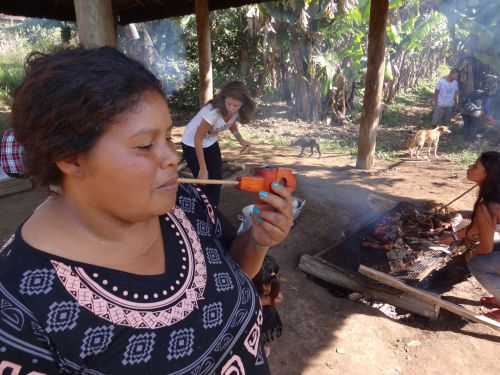 ペテンガと呼ばれるタバコを吸うグアラニ族の女性