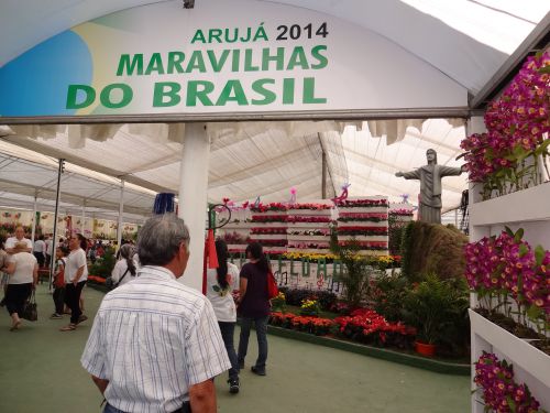 2014年のアルジャー花祭りの展示場入り口で、リオのキリスト像をイメージした装飾