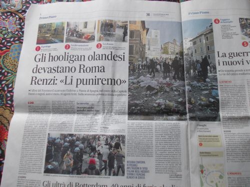 2/20付け「Il Messaggero」紙内のフーリガン暴動記事