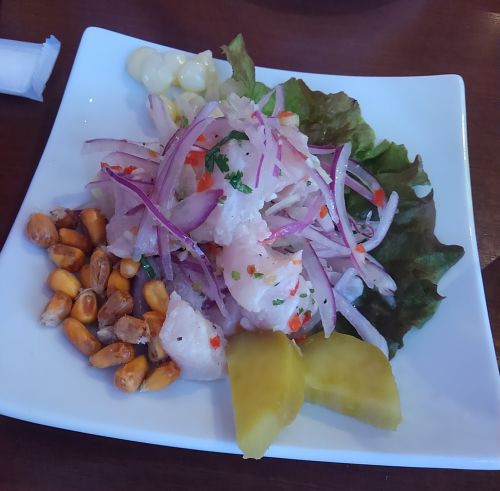 こちらがセビチェ。さっぱりと食べやすい魚介のマリネです。