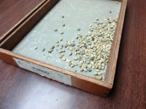 10段階の大きさに入らず、底の箱にたまった平豆