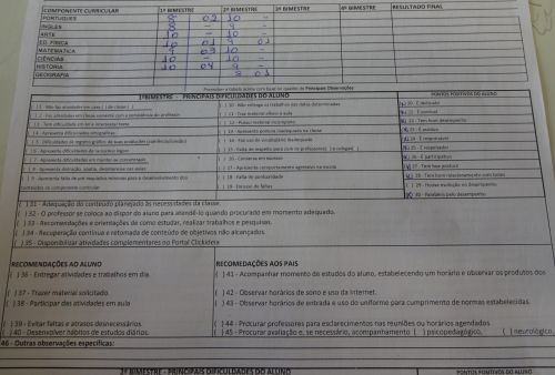 ブラジルの公立学校の成績表