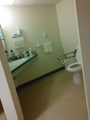 同じ方の部屋にあるトイレ。車椅子のまま使えるよう大きな部屋です