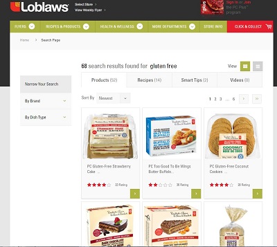 大手スーパーのウェブサイトにもグルテンフリー食のページがある