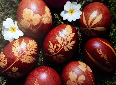 自宅で玉ねぎの皮を使って、このようにきれいなイースターエッグを作る人も多いです。