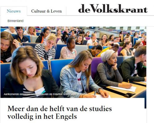 http://www.volkskrant.nl/binnenland/meer-dan-de-helft-van-de-studies-volledig-in-het-engels~a4364526/　より