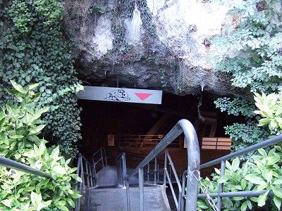 地底湖へ続く階段をゆっくり降りていきます……ひんやりとした空気がここからすでに！