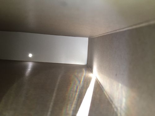 観察箱に投影された太陽。太陽に背を向け、ホイルに開けた穴に太陽が映り込むようずらしながら、箱の開いているところからのぞきます