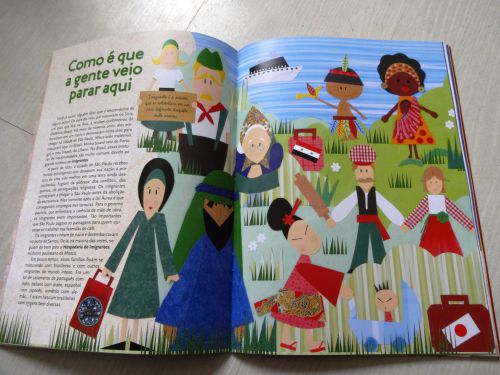 絵本「家族の木」で世界各国からの移民が来たことを伝えるページ