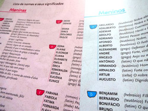 「家族の木（A árvore da família）」でブラジルで一般的な名前の起源となる言語とその意味を紹介するページ