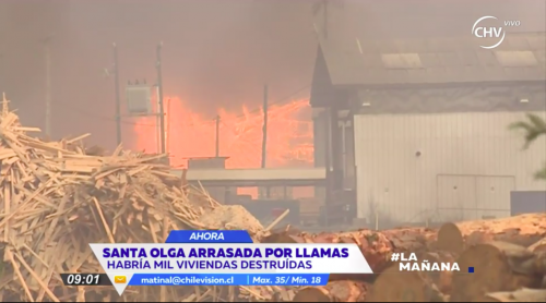 乾燥した空気や風が火災に追い打ちをかける http://www.chilevision.cl/matinal/noticias/pueblo-santa-olga-fue-arrasado-por-llamas-en-incendio/2017-01-26/100323.html