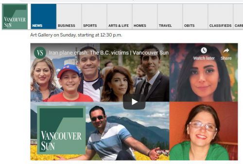 バンクーバー周辺での犠牲者を報じるVancouver Sun誌のYouTube。イラン系ばかりなのが分かる