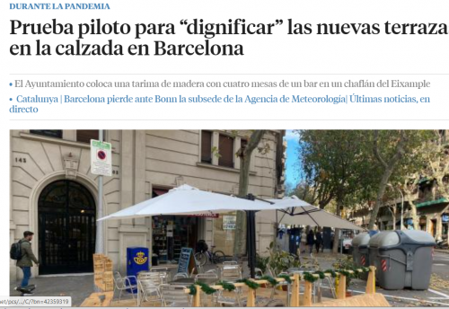 La Vanguardia 新聞12月に掲載されたテラス席を設置したという記事より