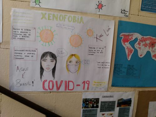 サンパウロの州立高校の授業で作成されたコロナウイルスによるアジア人差別防止を啓発するポスター