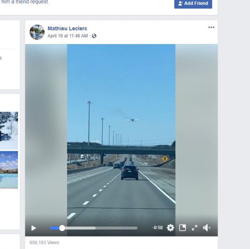 Facebookに投稿された緊急着陸の瞬間をとらえたビデオ　(Carl SamsonさんのFacebook投稿より）