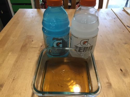 clear liquid dietとして用意したスポーツ飲料と黒砂糖入り寒天ゼリー