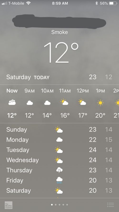 9月12日朝の天気はsmoke（煙）。最高気温は23℃の見込み
