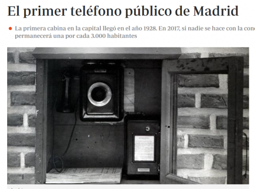スペインで最初の公衆電話　ABCマドリッド紙　２０１６年１１月２１日掲載写真より