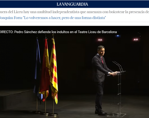 ペドロ・サンチェス首相がスピーチ。6月21日リセウ劇場にてLa Vanguardia紙