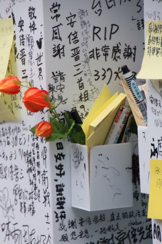 ペン立てに1輪のほおずきが