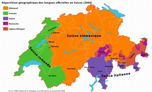 スイスの言語圏マップ(The Swiss Federal Statistical Office/スイス連邦統計局)
